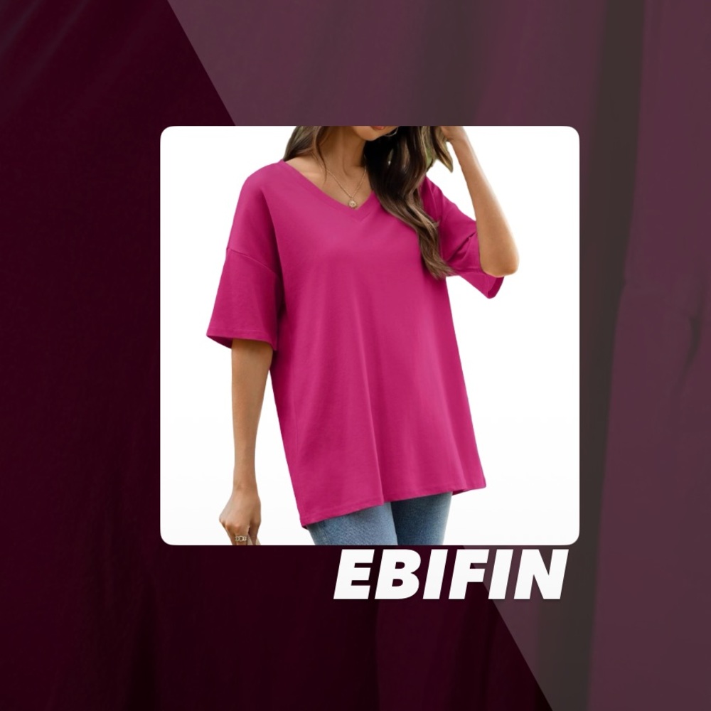 EUC Ebifin Pink V Neck Oversized Tee Shirt